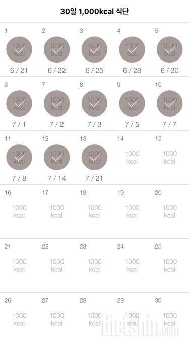 30일 1,000kcal 식단 13일차 성공!