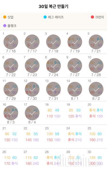 30일 복근 만들기 17일차 성공!