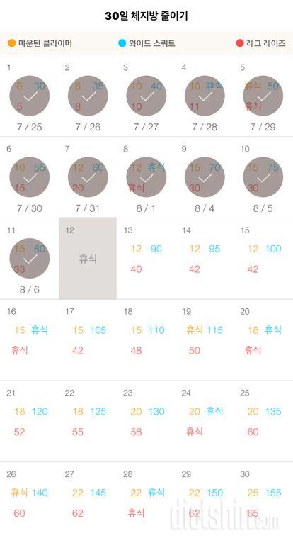 30일 체지방 줄이기 11일차 성공!