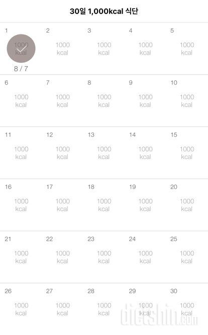 30일 1,000kcal 식단 1일차 성공!