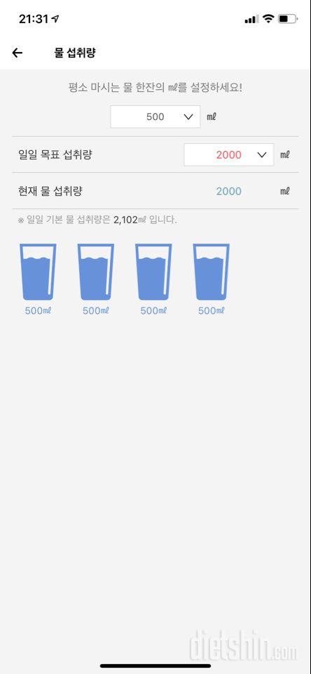 30일 하루 2L 물마시기 21일차 성공!