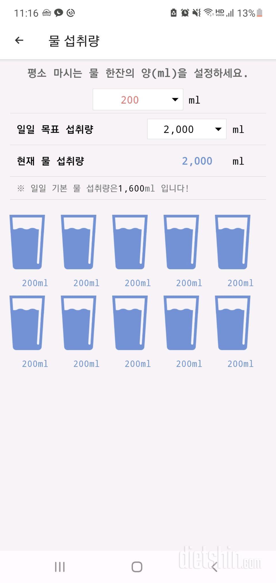 30일 하루 2L 물마시기 13일차 성공!