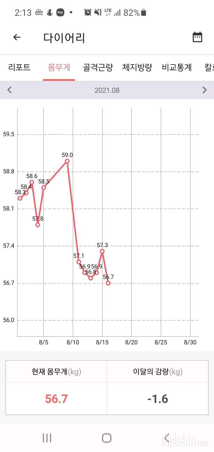 8월 다이어트 중간 결과- 1.6키로 감량중..