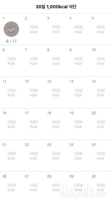 30일 1,000kcal 식단 1일차 성공!