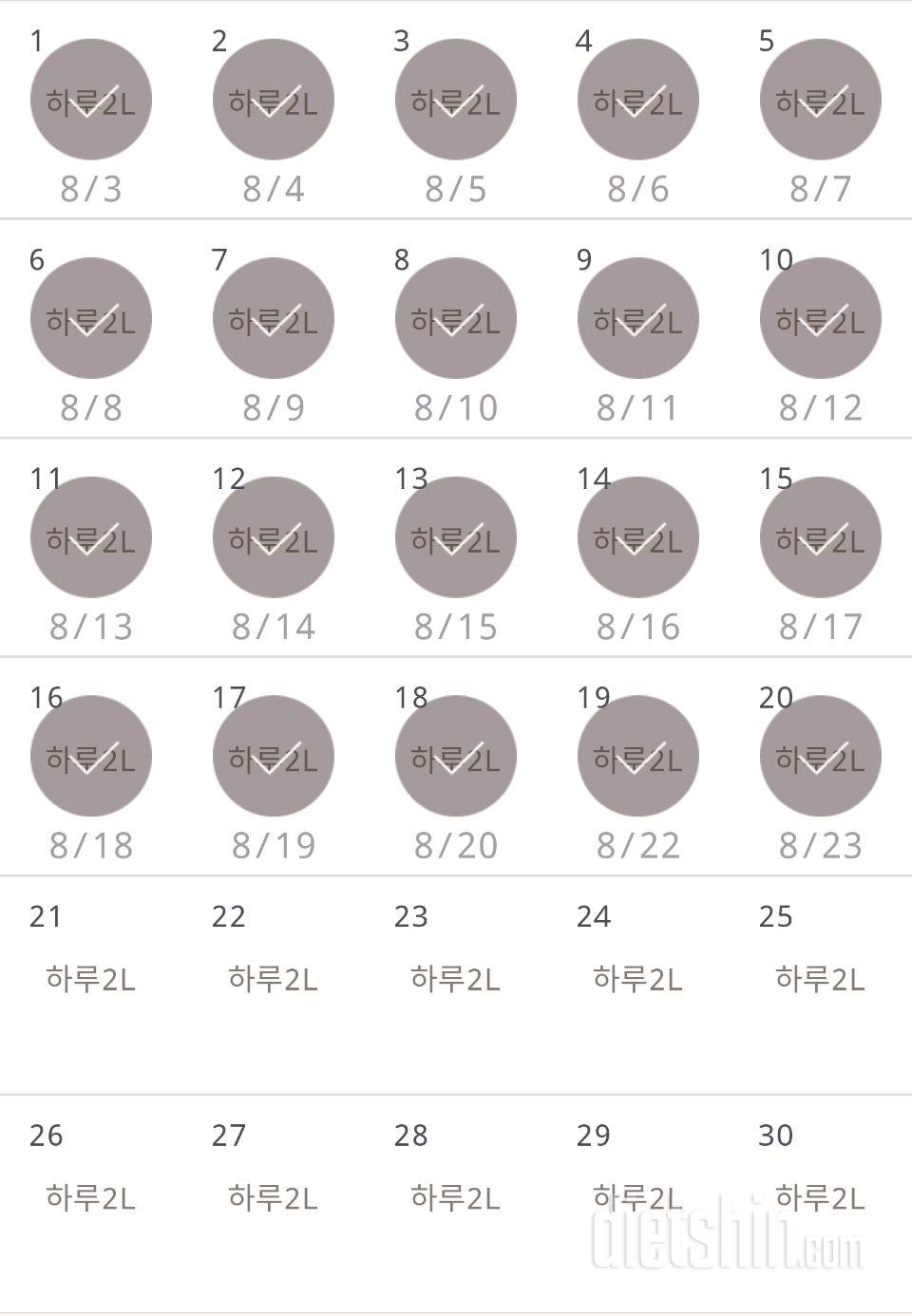 30일 하루 2L 물마시기 20일차 성공!