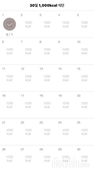 30일 1,000kcal 식단 1일차 성공!