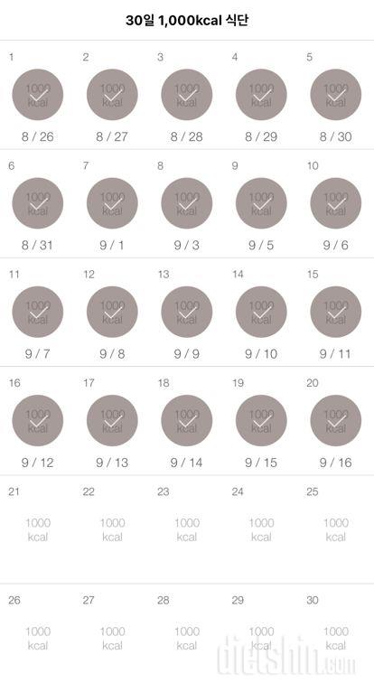 30일 1,000kcal 식단 20일차 성공!