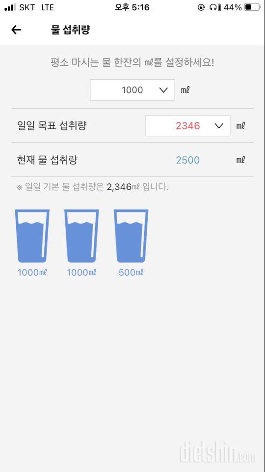 30일 하루 2L 물마시기 5일차 성공!