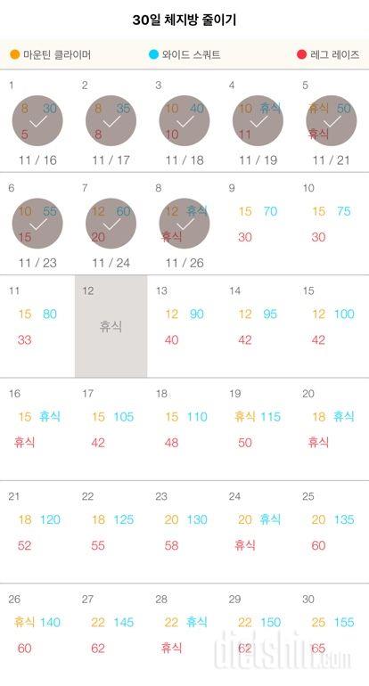 30일 체지방 줄이기 8일차 성공!