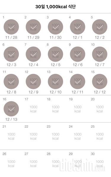 30일 1,000kcal 식단 16일차 성공!