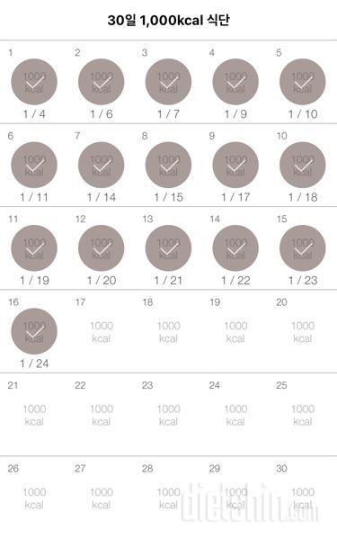 30일 1,000kcal 식단 16일차 성공!