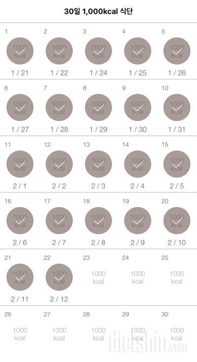 30일 1,000kcal 식단 22일차 성공!