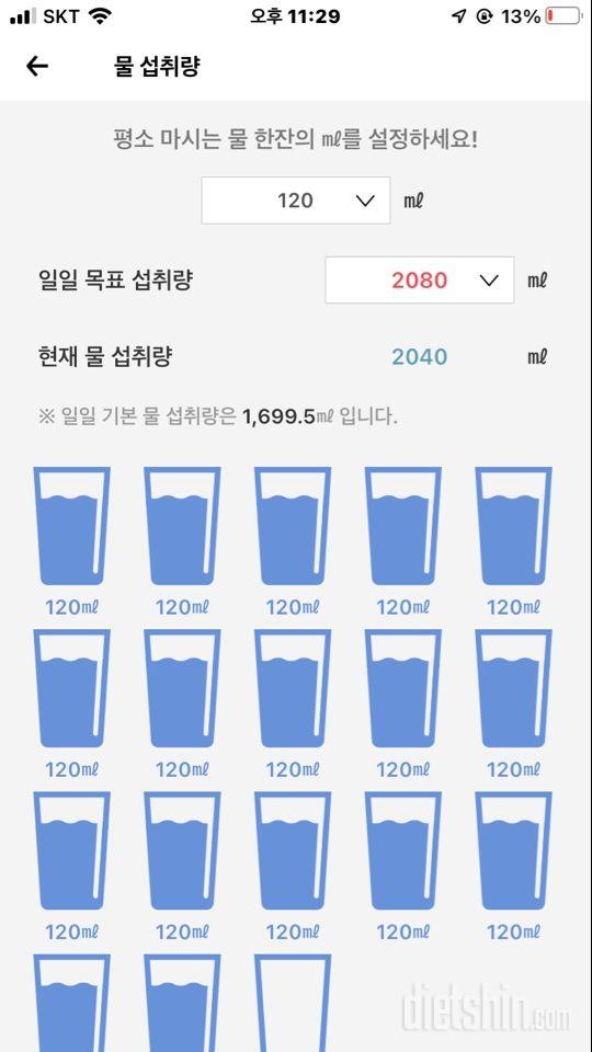 30일 하루 2L 물마시기 119일차 성공!