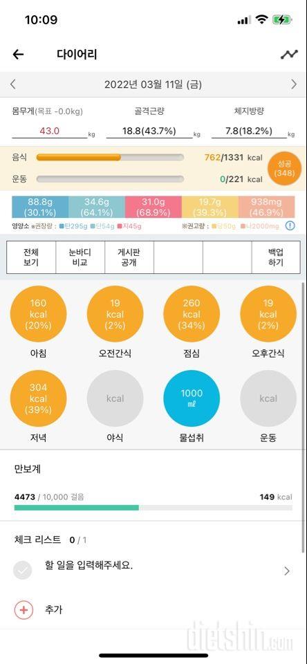 30일 1,000kcal 식단 46일차 성공!