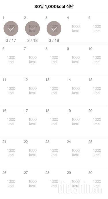 30일 1,000kcal 식단 3일차 성공!