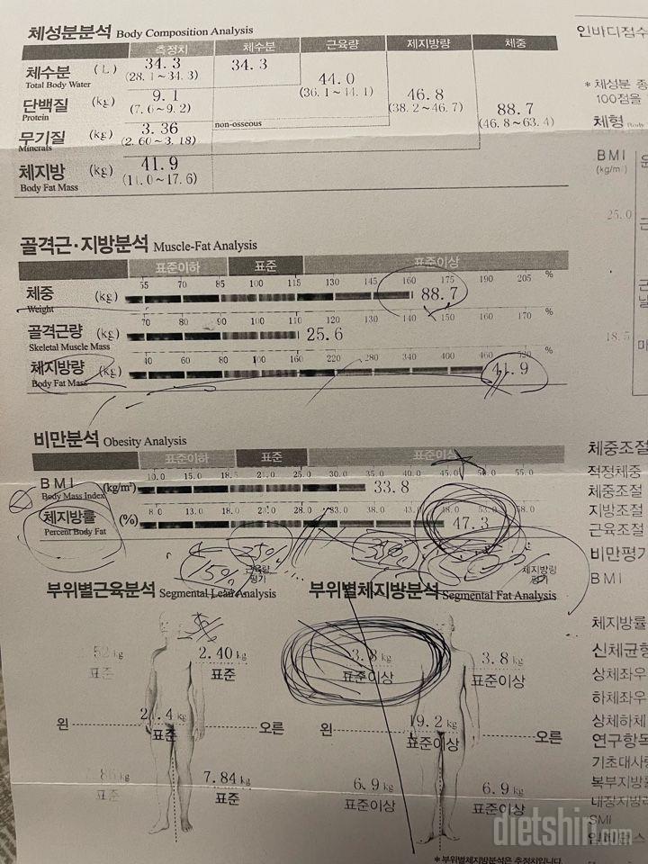 인바디 쟀어요 도와주세요