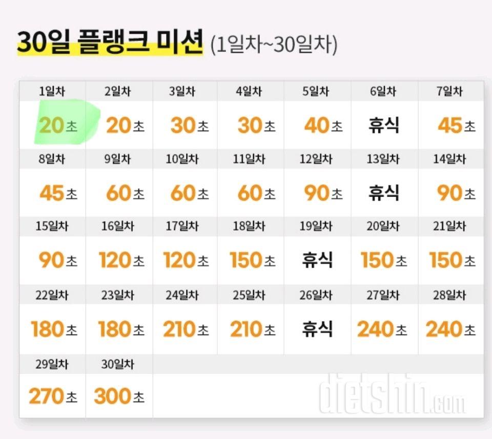 30일 플랭크1일차 성공!