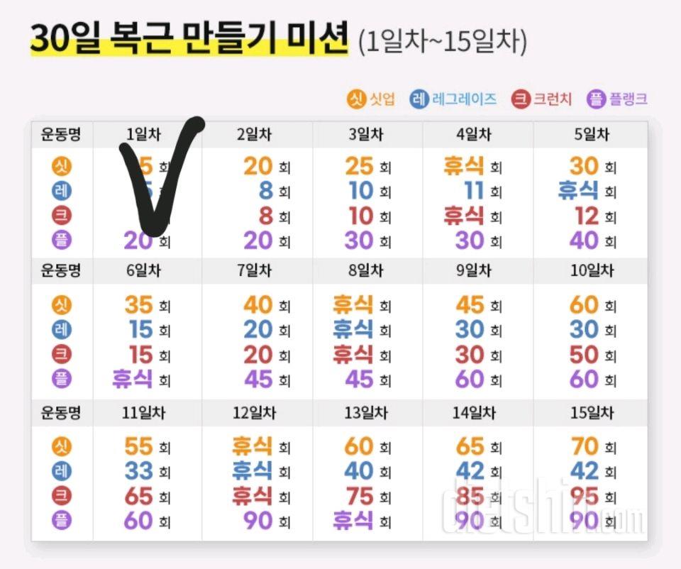 30일 복근 만들기 1일차 성공!