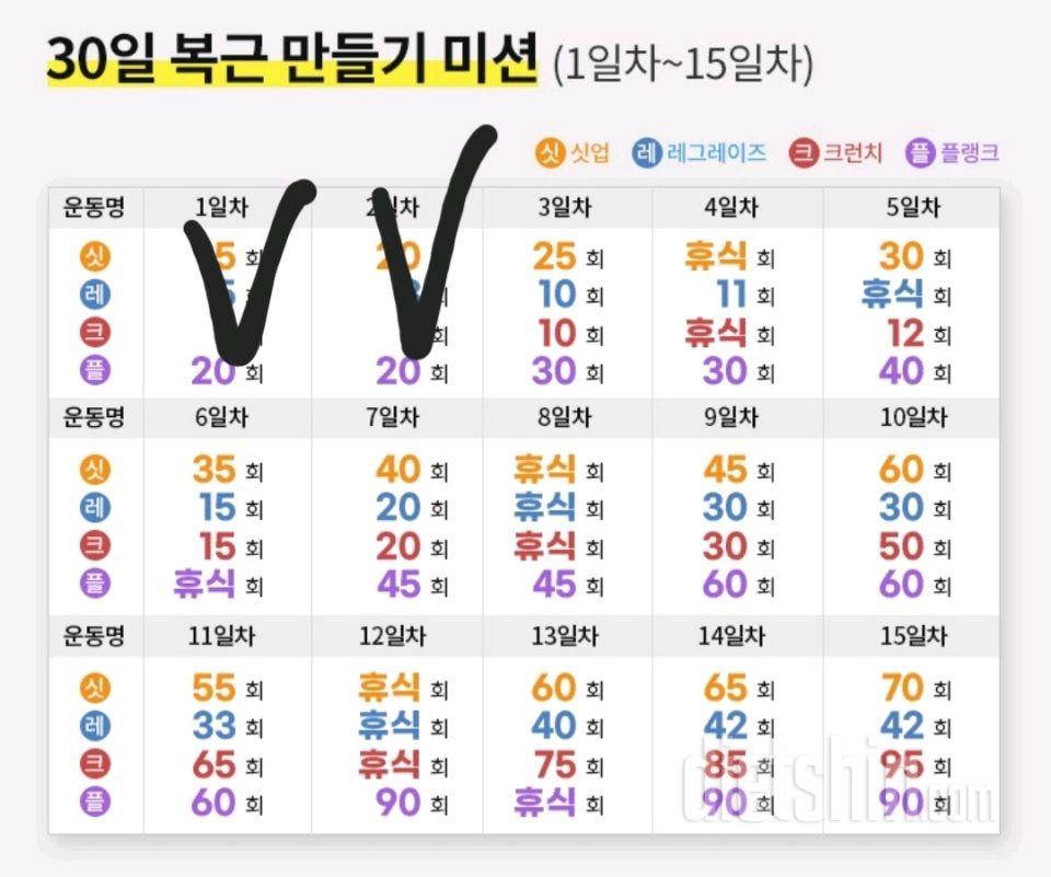 30일 복근 만들기2일차 성공!