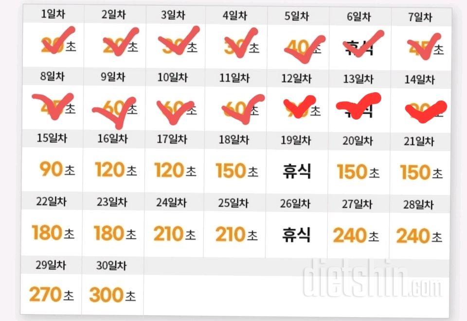 30일 플랭크14일차 성공!