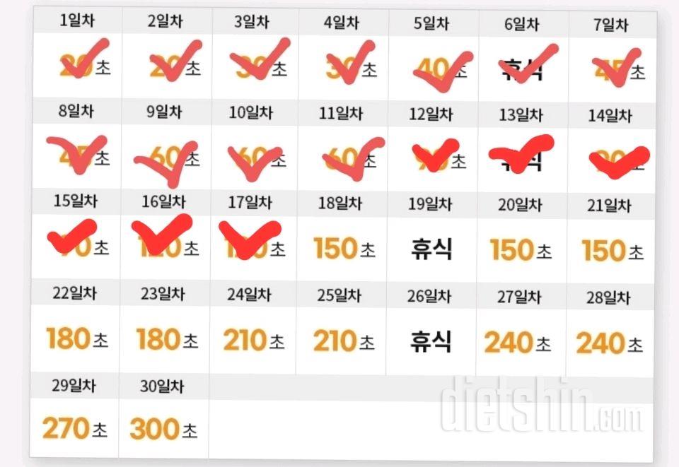 30일 플랭크17일차 성공!