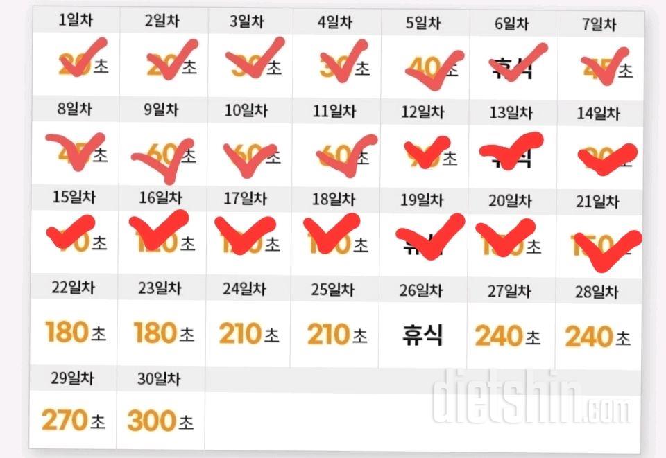 30일 플랭크21일차 성공!