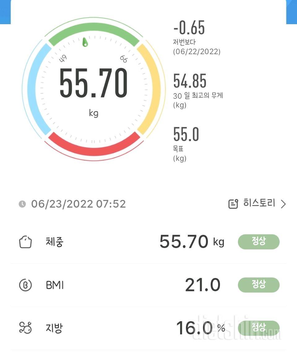 6월 23일 목요일 아침공복체중