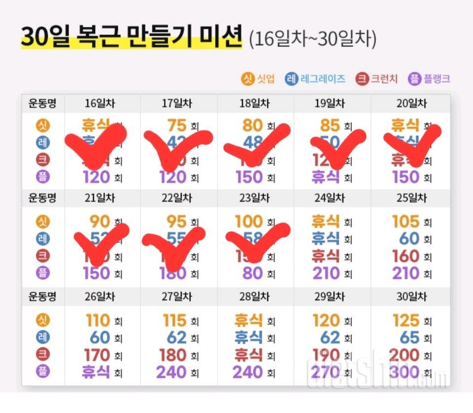 30일 복근 만들기23일차 성공!