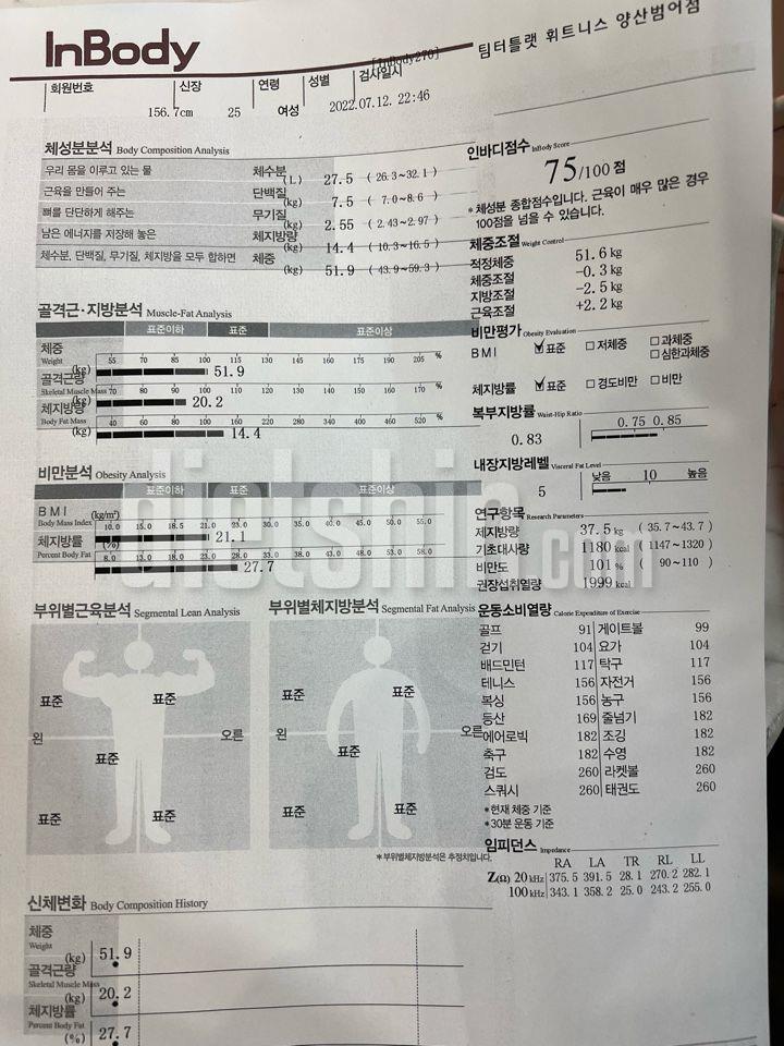 156cm / 60.6kg-> 51.9kg 약 8키로 감량❤️