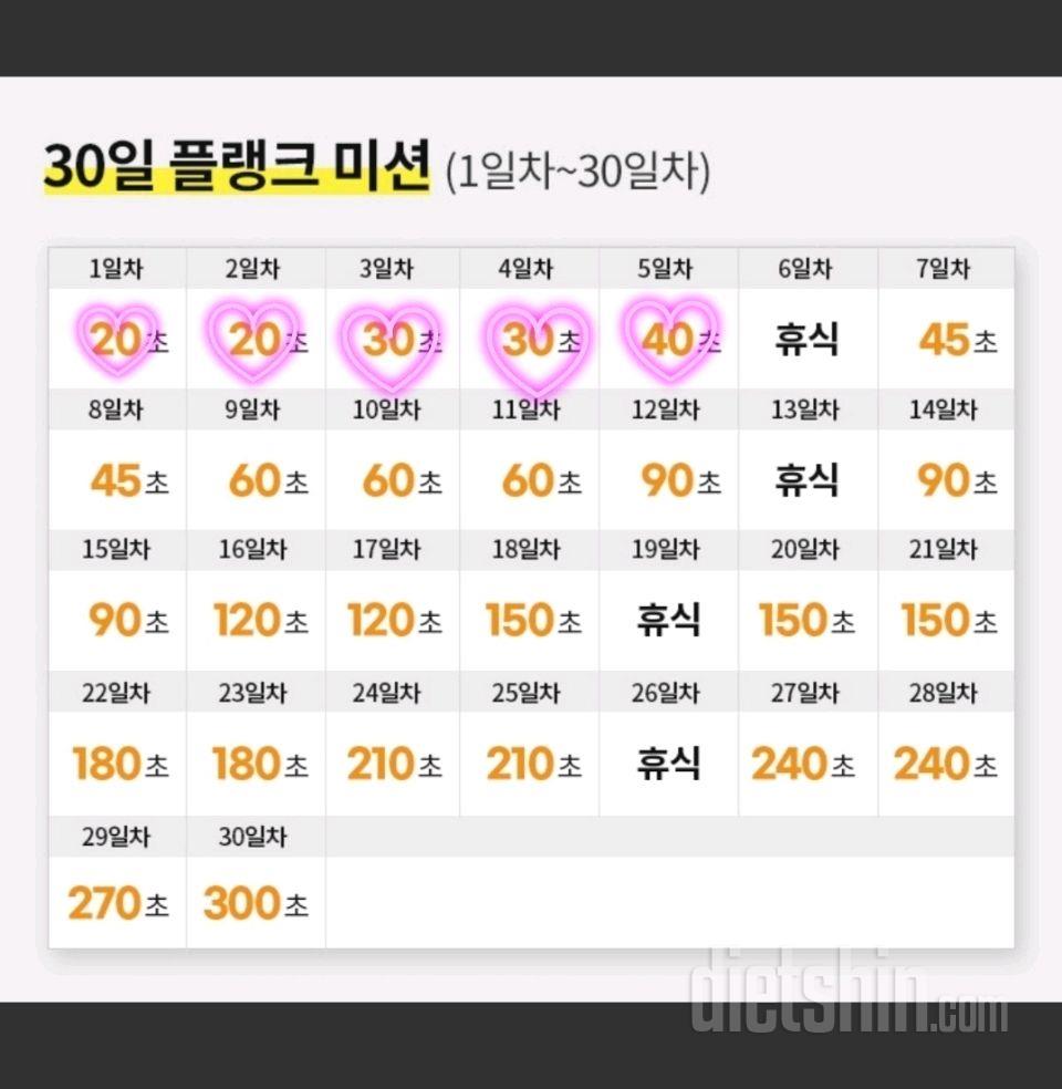 30일 플랭크5일차 성공!