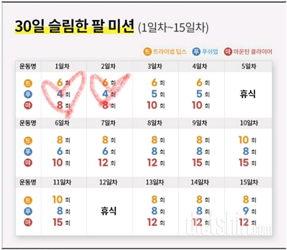 30일 슬림한 팔2일차 성공!