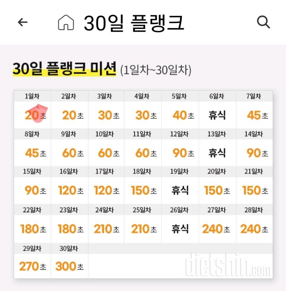 30일 플랭크1일차 성공!