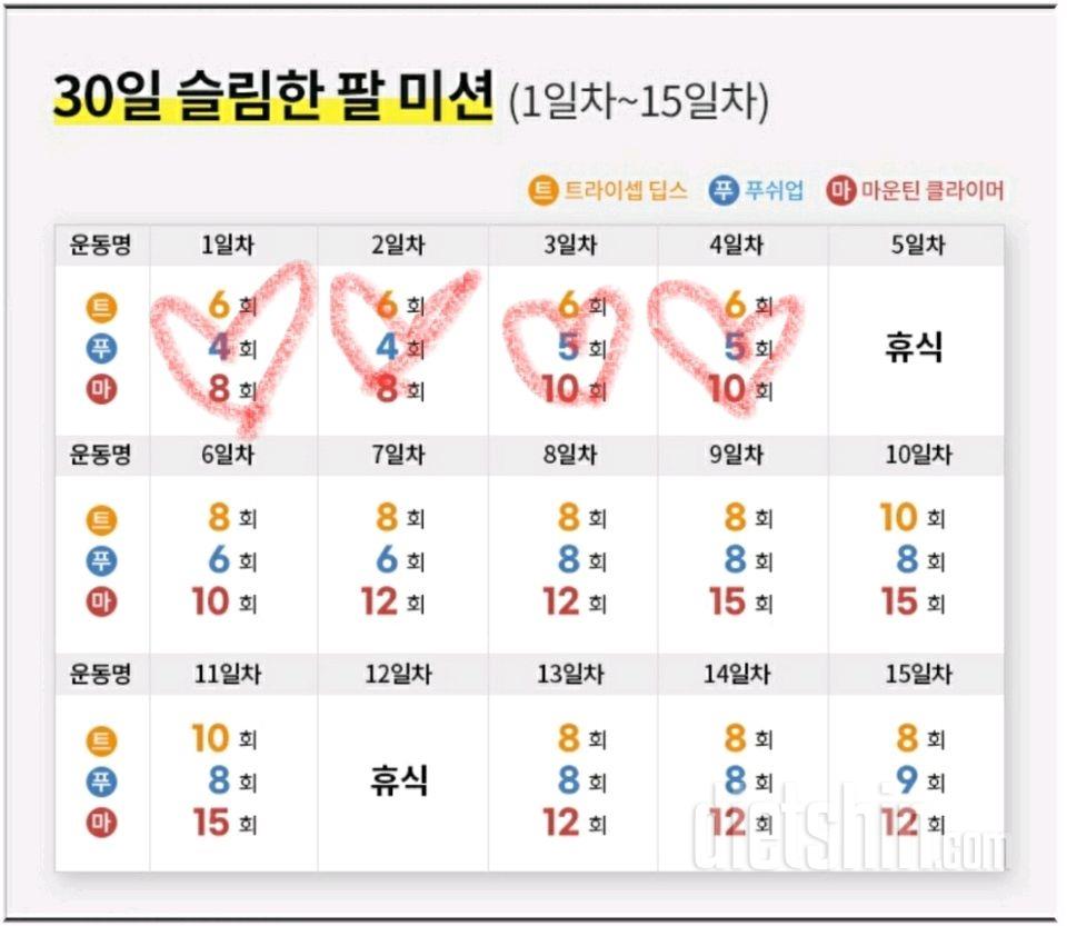 30일 슬림한 팔4일차 성공!