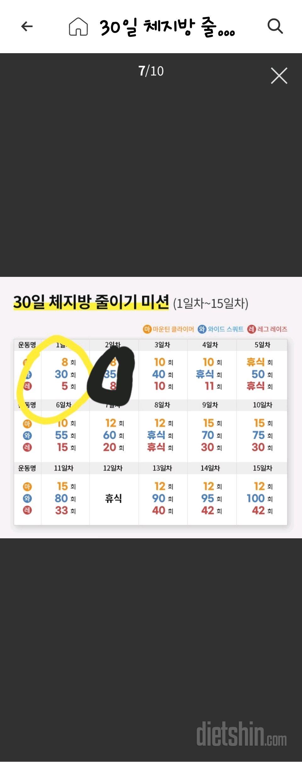 30일 체지방 줄이기2일차 성공!