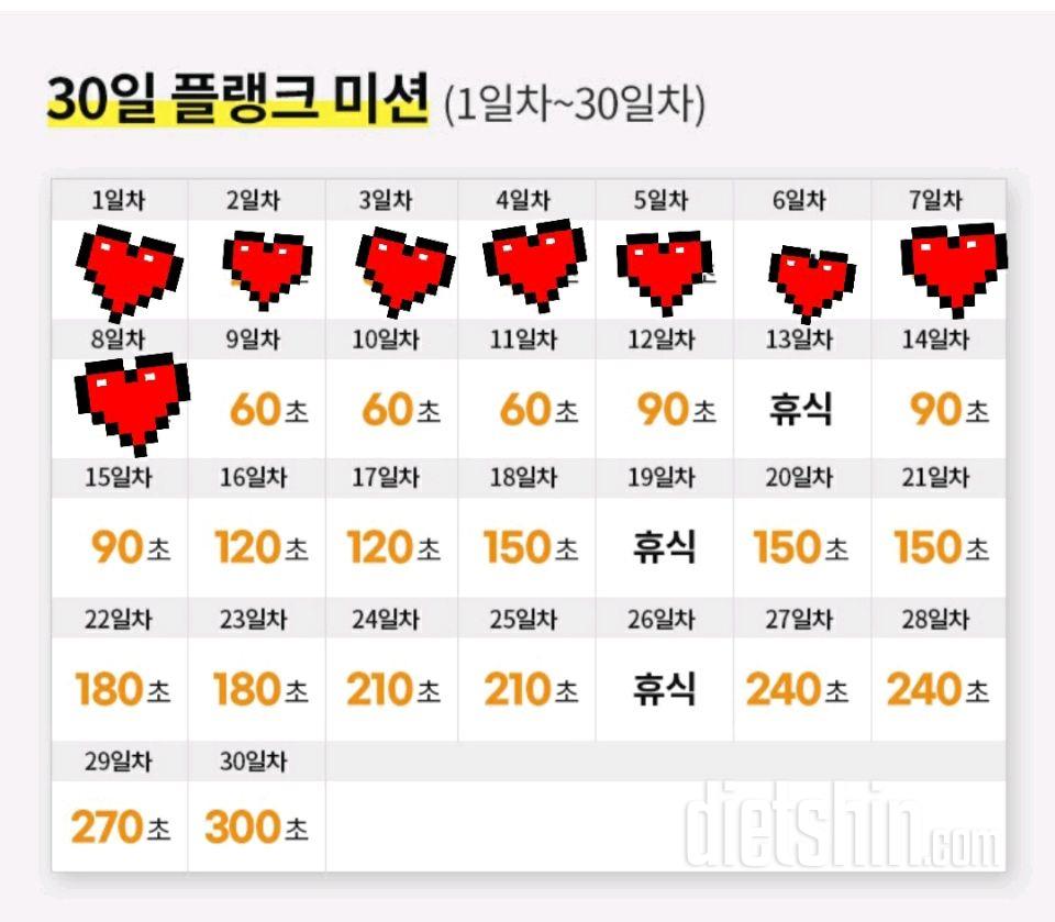 30일 플랭크8일차 성공!