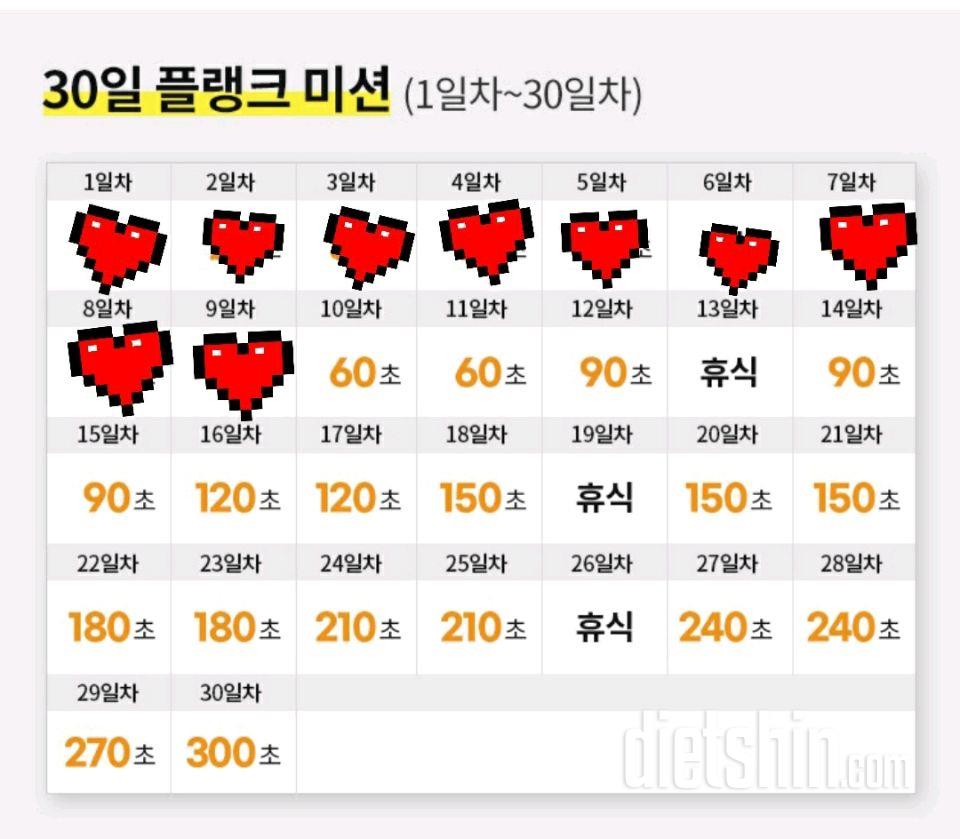 30일 플랭크9일차 성공!