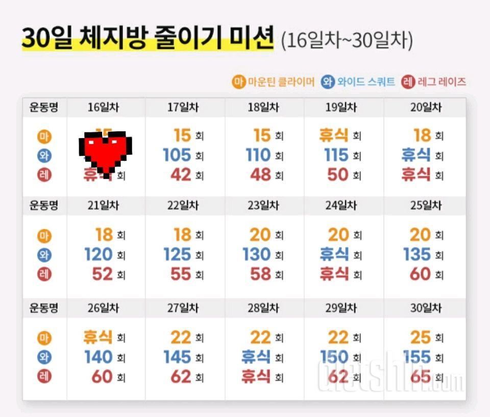 30일 체지방 줄이기16일차 성공!