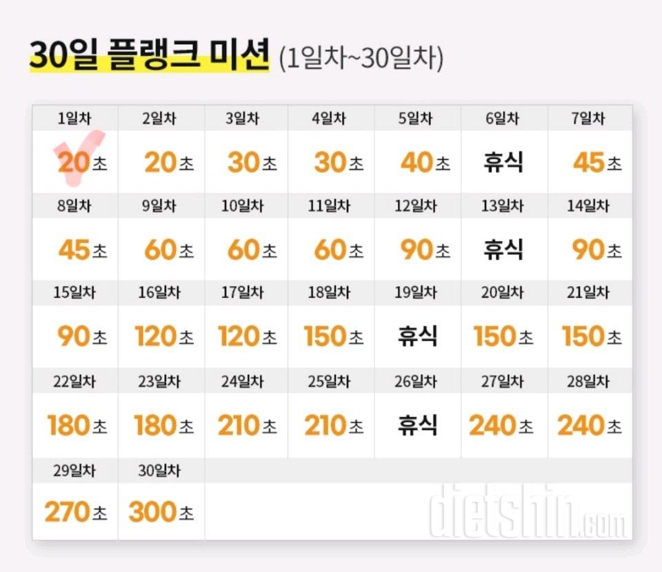 30일 플랭크1일차 성공!