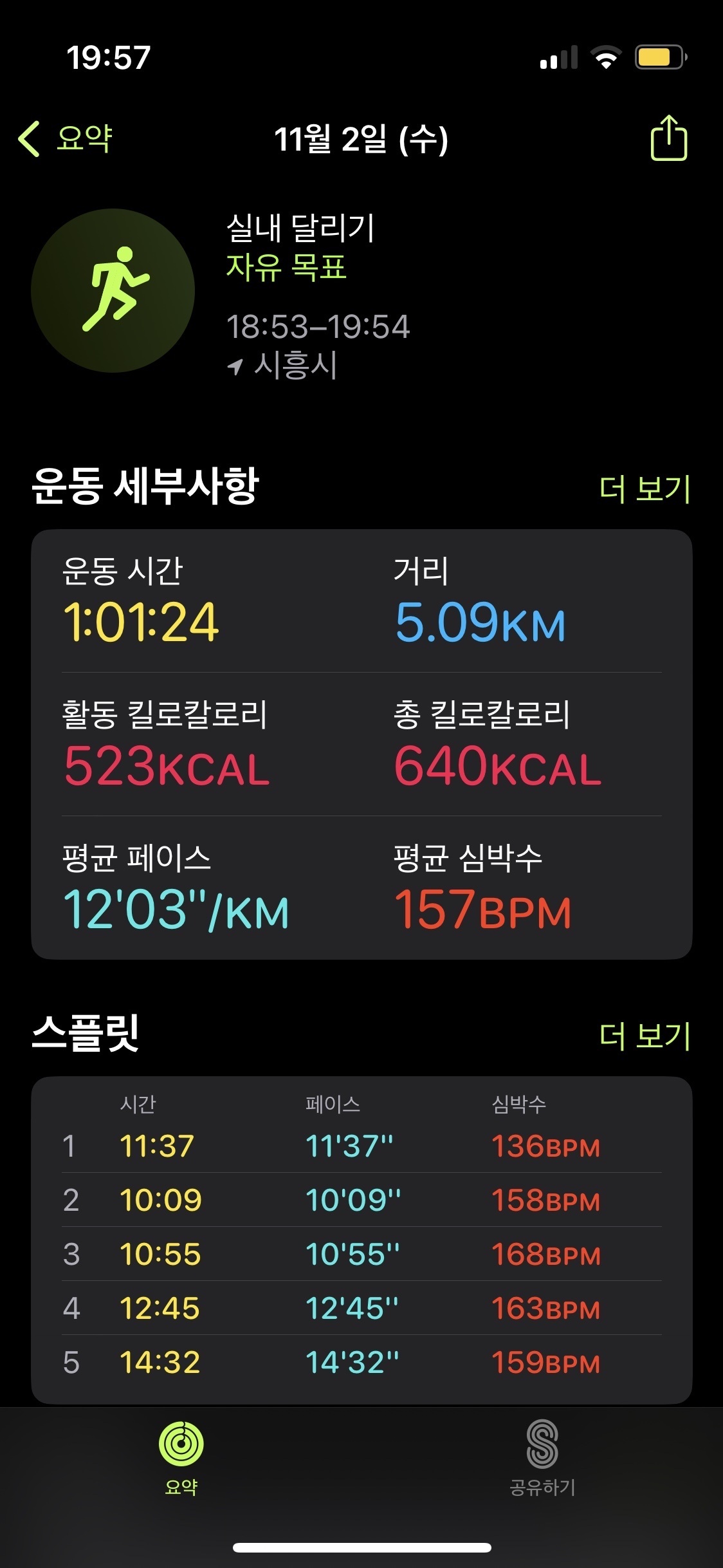 11월 02일(운동 523kcal)