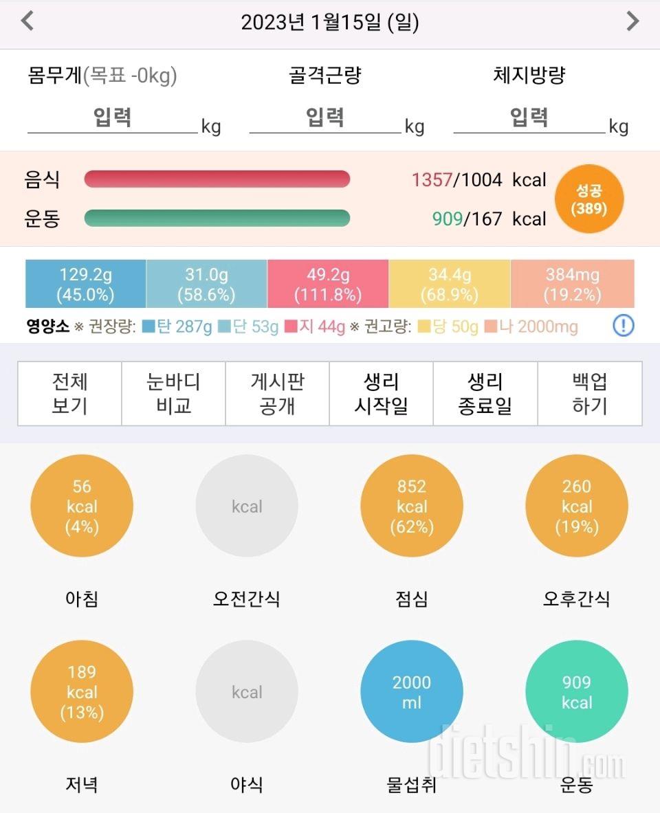 1/15일 저녁운동,식단