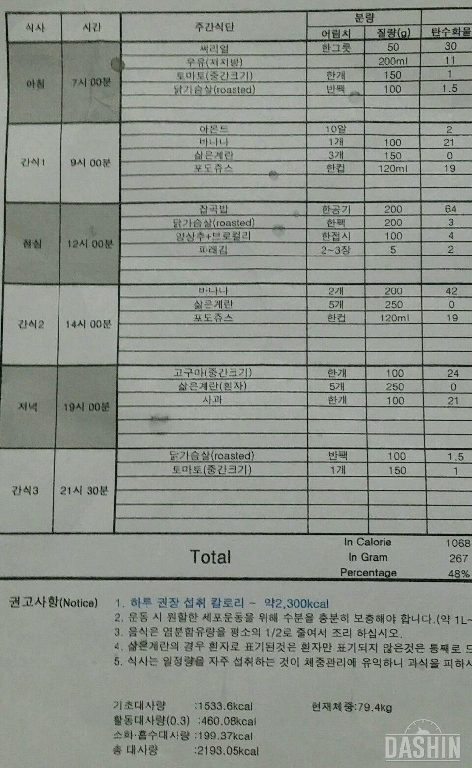 한달 식단표라네요ㅠㅠ