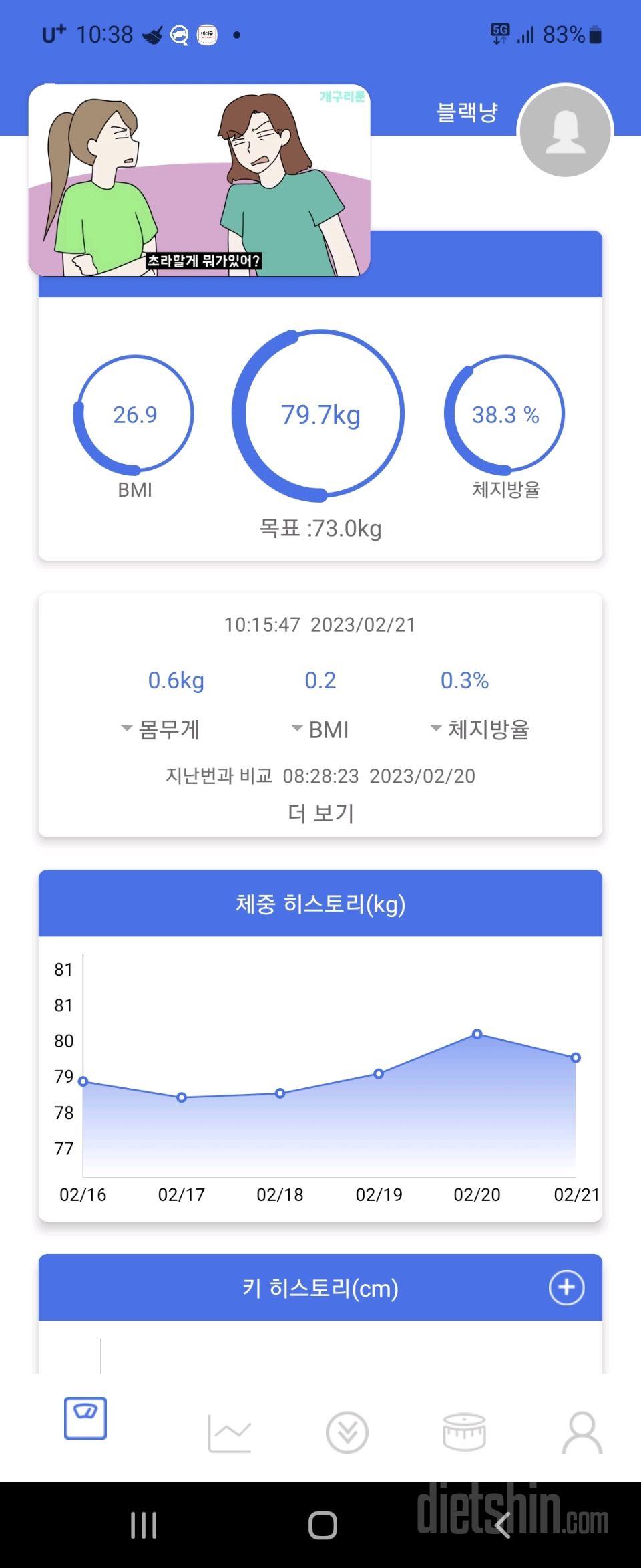 7일 아침 몸무게 재기8일차 성공!