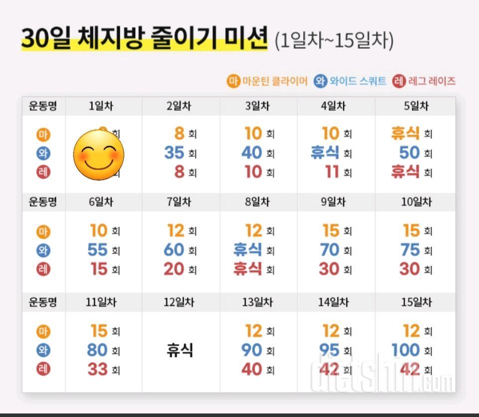 30일 체지방 줄이기 1일차 성공!