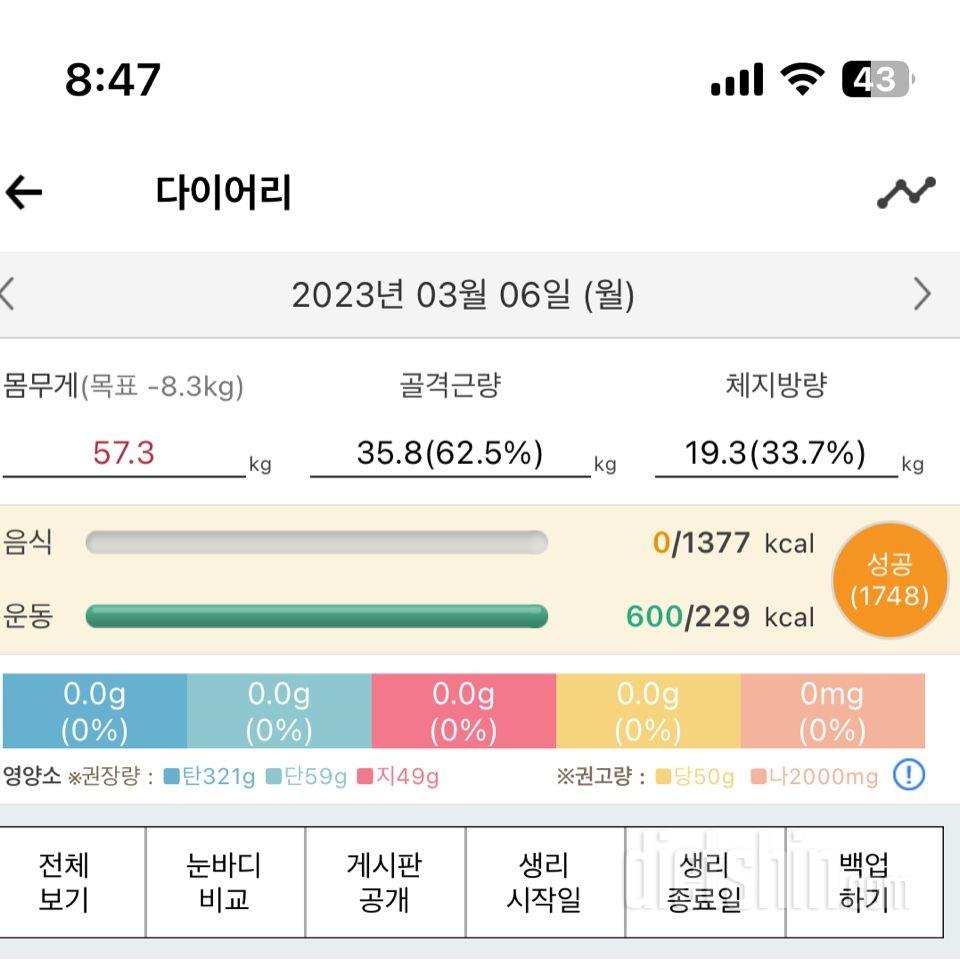 7일 아침 몸무게 재기8일차 성공!