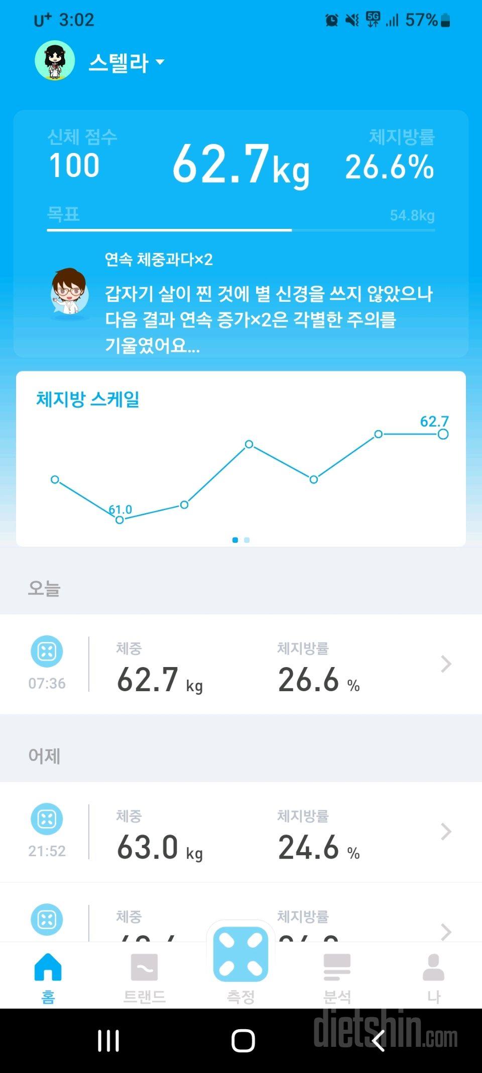 7일 아침 몸무게 재기 1일차 성공!