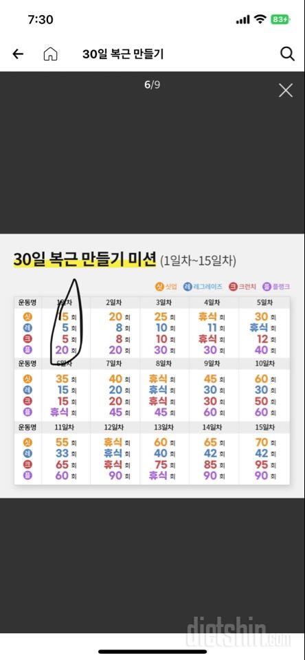 30일 복근 만들기 1일차 성공!