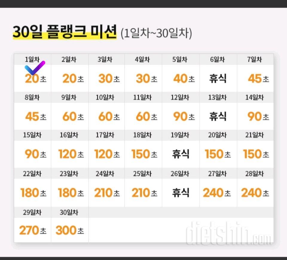 30일 플랭크1일차 성공!