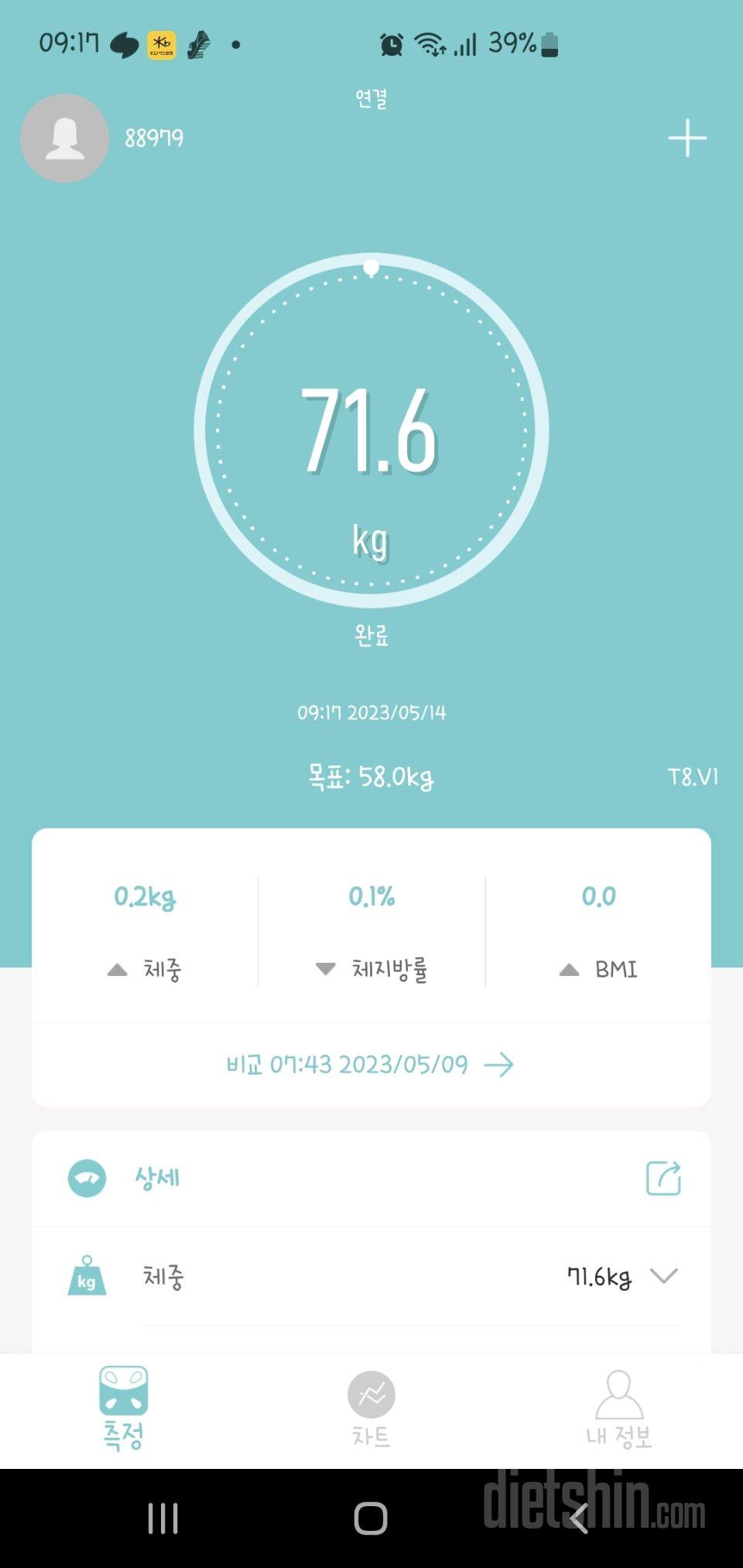 7일 아침 몸무게 재기7일차 성공!