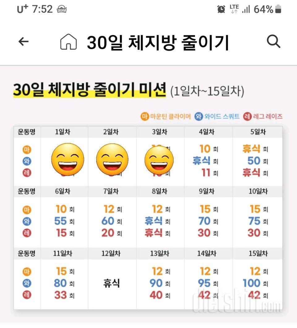 30일 체지방 줄이기3일차 성공!