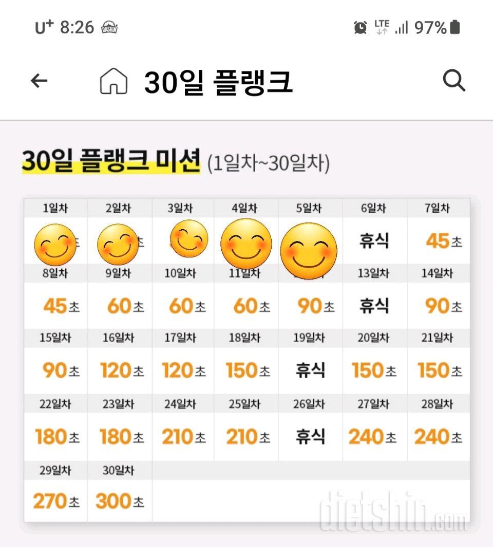 30일 플랭크5일차 성공!